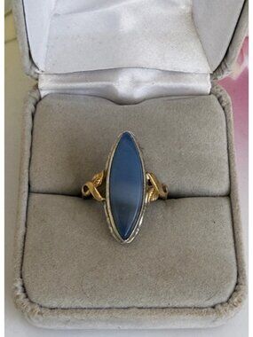 Vintage 60s Sterling 10K Gold Filled Ring Blue Banded Agate Clarks & Combs Sz 4